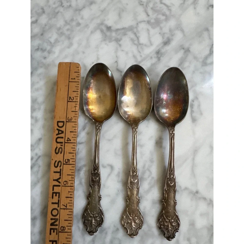 1847 Rogers Bros Charter Oak Silverplate Teaspoons Set of 3 Monogrammed 1906
